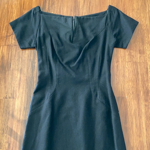 Vintage 1950s Wool Blend Hand Sewn Notch Neck Sweetheart Dress Black RARE EUC